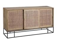 J-Line Kast 3Schuifdeuren Geweven Riet Mangohout Naturel