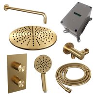 Regendoucheset Inbouw Brauer Gold Carving Thermostatisch 30 cm met 3-Weg Omstelling, Gebogen Wandarm en 3-Standen Handdouche Geborsteld Goud Brauer - thumbnail