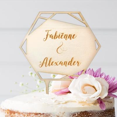 Taarttopper geometrisch met namen hout