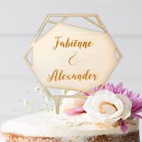Taarttopper geometrisch met namen hout