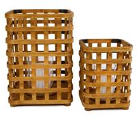 Gifts Amsterdam windlicht Jeroen 22 x 32 cm hout bruin 2 stuks