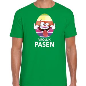 Pasen shirt groen met vrolijk paasei die tong uitsteekt voor heren