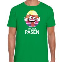 Pasen shirt groen met vrolijk paasei die tong uitsteekt voor heren - thumbnail