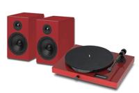 Pro-Ject Juke Box E1 + Speaker Box 5 Set - Platenspelersysteem met luidsprekers, HiFi-set - 2-weg luidsprekers, Akoestisch geoptimaliseerd - Phonotrap, BT streaming, Lijn Input, Eindversterker - Rood