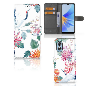 OPPO A17 Telefoonhoesje met Pasjes Bird Flowers