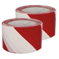 Afzettape - 2x - rood/wit - 50 mm x 30 m - pvc - markeertape