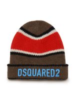 DSQUARED2 KIDS bonnet en laine rayé à logo imprimé - Marron