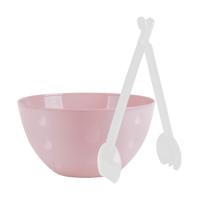 Serveerschaal/slakom - pastel roze - kunststof - 26 cm - met sla bestek/couvert