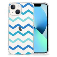 iPhone 13 Doorzichtige Silicone Hoesje Zigzag Blauw - thumbnail