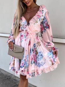 Casual V Neck Floral Dress With No