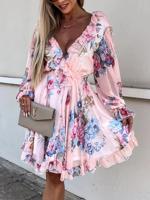 Casual V Neck Floral Dress With No - thumbnail