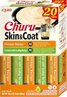 INABA Churu Huid- en vachtsnack voor katten romig in 2 varianten met kip - 20 sticks x 14 g - kattenvoer met omega 3 en 6, taurine en vitamine E voor een gezonde huid en vacht, functionele kattensnack