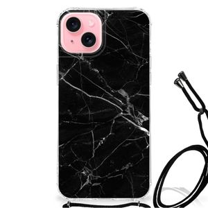 iPhone 15 Plus Anti-Shock Hoesje Marmer Zwart - Origineel Cadeau Vader