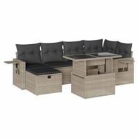 vidaXL 7-delige Loungeset met kussens poly rattan lichtgrijs