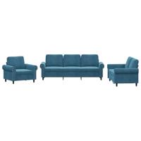 vidaXL 3-delige Loungeset met kussens fluweel blauw, fauteuil, 3-zitsbank, sofa, 2-zitsbank, bank, 2 zitsbank, zitbank, fauteuil stoel, 2 zits bank
