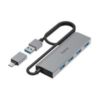 Hama - USB A hub met type C adapter, 4 USB A, USB 3.2 Gen 1, tot 5 Gb/s, voeding, aluminium