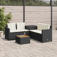 Tuinbank met tafel en kussens L-vormig poly rattan zwart - thumbnail