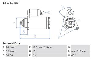 Startmotor / Starter BOSCH, Spanning (Volt)12V, u.a. für Audi, Skoda, VW, Seat