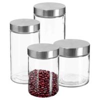 Set van 4x keuken voorraadbussen/potten glas RVS deksel - 4 formaten