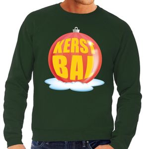 Foute feest kerst sweater met rode kerstbal op groene sweater voor heren 2XL (56)  -