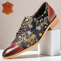 Voor heren Oxfords Schoenen afdrukken Leer Ademend Comfortabel Anti-slip Veters Bruin Herfst Winter Lightinthebox