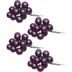 40x Aubergine paarse mini kerststukjes insteek kerstballetjes 2 cm van glas   -