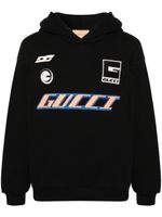 Gucci logo-embroidered cotton hoodie - Noir