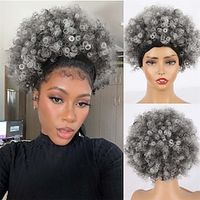 afro kinky krullend pruik hoofdband pruik grijs pruiken voor vrouwen kort krullend afro pruik met hoofdband bevestigd synthetisch grijs ombre pruik dames krullend echt haar lijmloze pruik grijs haar Lightinthebox - thumbnail