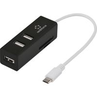 Renkforce RF-4995192 USB 2.0-hub 3 poorten Met ingebouwde SD-kaartlezer, Met OTG-functie Zwart