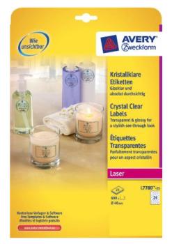 Avery-Zweckform L7780-25 Folie-etiketten Ø 40 mm Polyester folie Transparant 600 stuk(s) Permanent hechtend Laser (kleur), Laser (zwart/wit), Handschriften