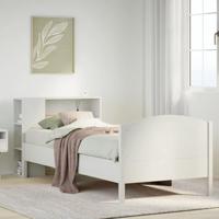 vidaXL Bed met boekenkast zonder matras grenenhout wit 90x200 cm, bed, slaapkamermeubel, bed met opbergruimte, eenpersoonsbed, houten bed, bedbodem