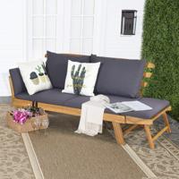 Patio Slaapbank Acacia Houten Dagbed met Verstelbare Armleuning Opvouwbare Chaise Longue met Kussens Buiten Loveseat voor Tuin