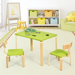 Kinderen Houten Tafel en 2 Stoelen Set Kinderen Bentwood Tafel en Stoel Set voor Huizen Kinderdagverblijven en Klaslokalen Groen + Natuur