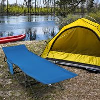 Veldbed met Zijvak Tot 272 kg Belastbaar Inklapbaar Campingbed Klapbed Reisligstoel Blauw