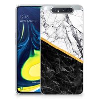 Samsung Galaxy A80 TPU Siliconen Hoesje Marmer Wit Zwart - Origineel Cadeau Man - thumbnail