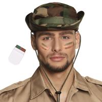 Carnaval verkleed set Army/Leger soldaten bush hoed - met camouflage schmink stift - volwassenen - thumbnail