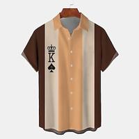 Hawaii Casual Voor heren Overhemd met knopen Bowlingshirt Korte mouw Dagelijks Vakantie Zomer Strijkijzer Overhemden met kraag Dichtknopen 3D-afdrukken Dun Bruin Polyester Lightinthebox - thumbnail