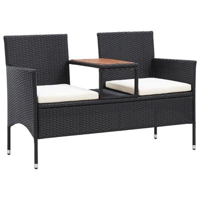 vidaXL Tuinbank 2-zits met tafeltje 143 cm poly rattan zwart