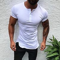 Voor heren T-shirt Henley-shirt Effen Henley Casual Feestdagen Korte mouw Kleding Modieus Lichtgewicht Spier Groot en klein Lightinthebox - thumbnail