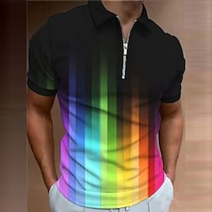 Voor heren POLO Shirt Golfshirt Regenboog Grafische prints Strijkijzer A B C Regenboog Buiten Straat Korte Mouw Vetoketju Afdrukken Kleding Modieus Ontwerper Casual Ademend Lightinthebox