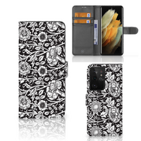 Samsung Galaxy S21 Ultra Hoesje Black Flowers - thumbnail