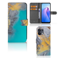 OPPO Reno8 Bookcase Marble Blue Gold