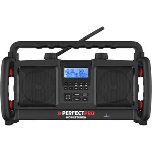 PerfectPro WORKSTATION Bouwradio VHF (FM), DAB+ Bluetooth, AUX Acculaadfunctie, Handsfreefunctie, Incl. microfoon, Spatwaterbestendig, Stofdicht, Stofvast,