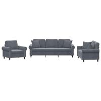 vidaXL 3-delige Loungeset met kussens fluweel donkergrijs, fauteuil, bank, zitbank, 2-zitsbank, sofa, fauteuil stoel, 2 zits bank, twee zits bank