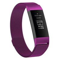 By Qubix - Compatible met Fitbit Charge 3 - Fitbit Charge 4 milanese bandje - Maat: Small - Paars - Compatible fitbit bandje