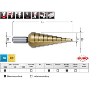 RUKO A101126TRO Getrapteboorset HSS 1 stuk(s)