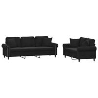 vidaXL 2-delige Loungeset met kussens fluweel zwart, fauteuil, bank, zitbank, 2-zitsbank, sofa, fauteuil stoel, 2 zits bank, twee zits bank