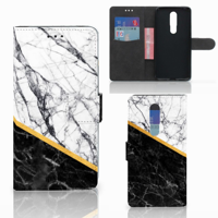 Nokia 3.1 Plus Bookcase Marmer Wit Zwart - Origineel Cadeau Man