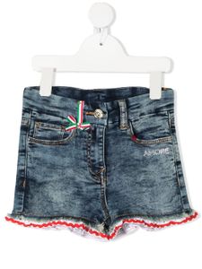 Monnalisa short en jean à bordures en dentelle - Bleu