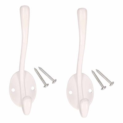 2x Wit metaal garderobe haakjes / jashaken / kapstokhaakjes 12.5 x 8.5 cm - Kapstokhaken 2x Wit metaal garderobe haakjes / jashaken / kapstokhaakjes 12.5 x 8.5 cm - Kapstokhaken